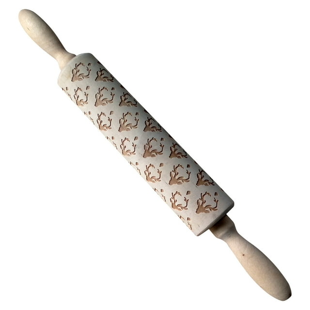 Xihbxyly Rodillo Navideño de Madera con Diseño de Árbol En Relieve, Material Natural y Ecológico, Ideal para Hornear, Dulces Navideños, Diseño de Galletas Diy, Tamaño 35 X 4 Cm, Ideal para Regalo Fes