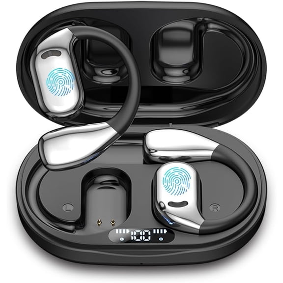 Open Ear Headphones,Bluetooth Headphones 5.4 Sports with Smart Digital Display, Fast Charging, Sweat Resistant, fit iOS & Android (Black)