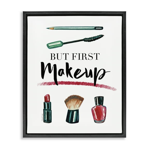 Stupell Industries But First Makeup Beauty & Fashion Painting Black Floater Framed Art Print Wall Art, 17 x 21