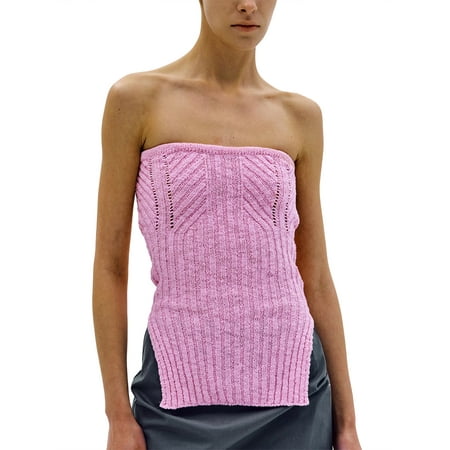 

Women Y2k Knit Tube Top Off Shoulder Backless Bandeau Top Split Strapless Ribbed Sleeveless Y2K Crop Tank Corset Top