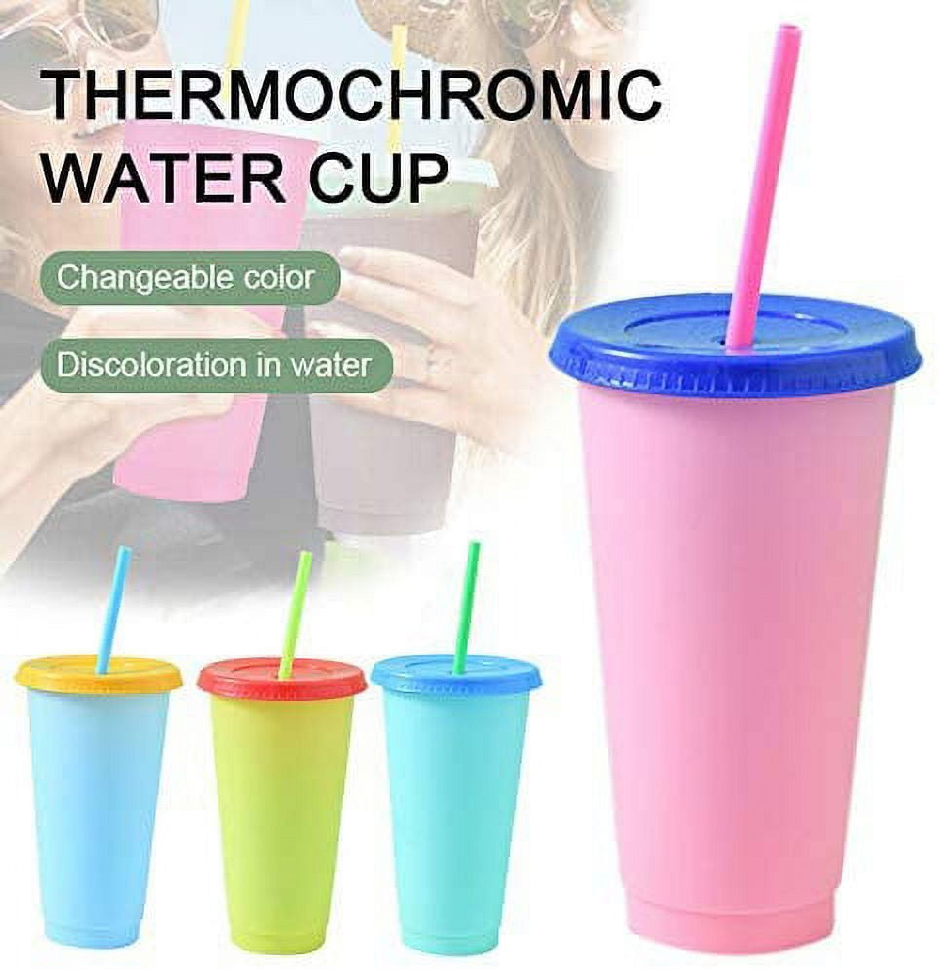 Color Changing Cups, 24oz Reusable Plastic Cups with Lids and Straws ,  Drinking Coffee Reusable Cups,Bulk Tumblers for Iced Coffee Tea and  Smoothie, To go Summer Cups for Party and Travel -4