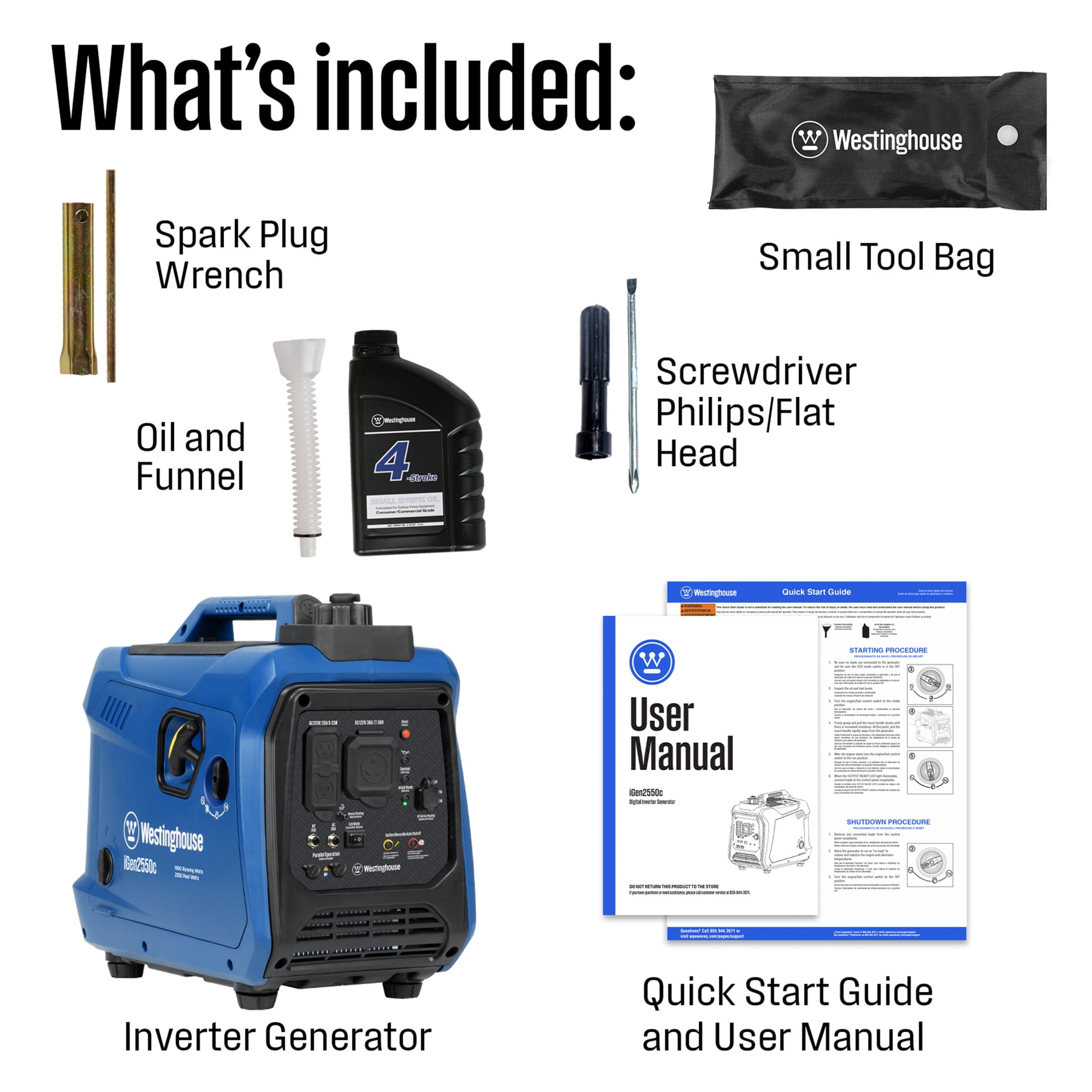 Westinghouse 2550 Peak Watt RV Ready, Gas Powered Portable Inverter Generator with CO Sensor