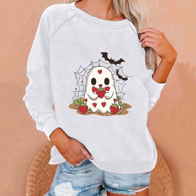 Ailaofu Halloween Sweatshirts for Women Ghost Pumpkin Sweater Cute Spooky Coffee Graphic Pullover Shirts