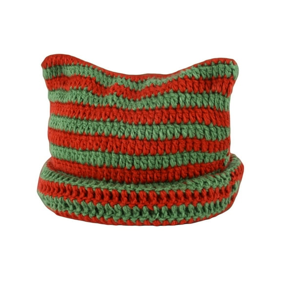 Morttic Women Striped Beanie Hat, Winter Warm Devil Horn Cat Ear Slouch Knit Hat