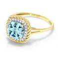thumbnail image 4 of Gem Stone King 10K Yellow Gold Sky Blue Topaz and White Diamond Women Engagement Ring (2.02 Cttw, Cushion Cut 7MM, Available in Size 5, 6, 7, 8, 9), 4 of 7