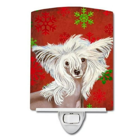 

Chinese Crested Red & Green Snowflakes Holiday Christmas Ceramic Night Light