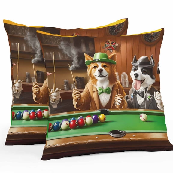 Animal Playing Billiards Outdoor Pillow Covers Pack of 2 Abstract Dog Board Games Waterproof Throw Pillow Covers Decorative Cushion Cases for Patio Garden Tent Balcony Couch 24x24 inch