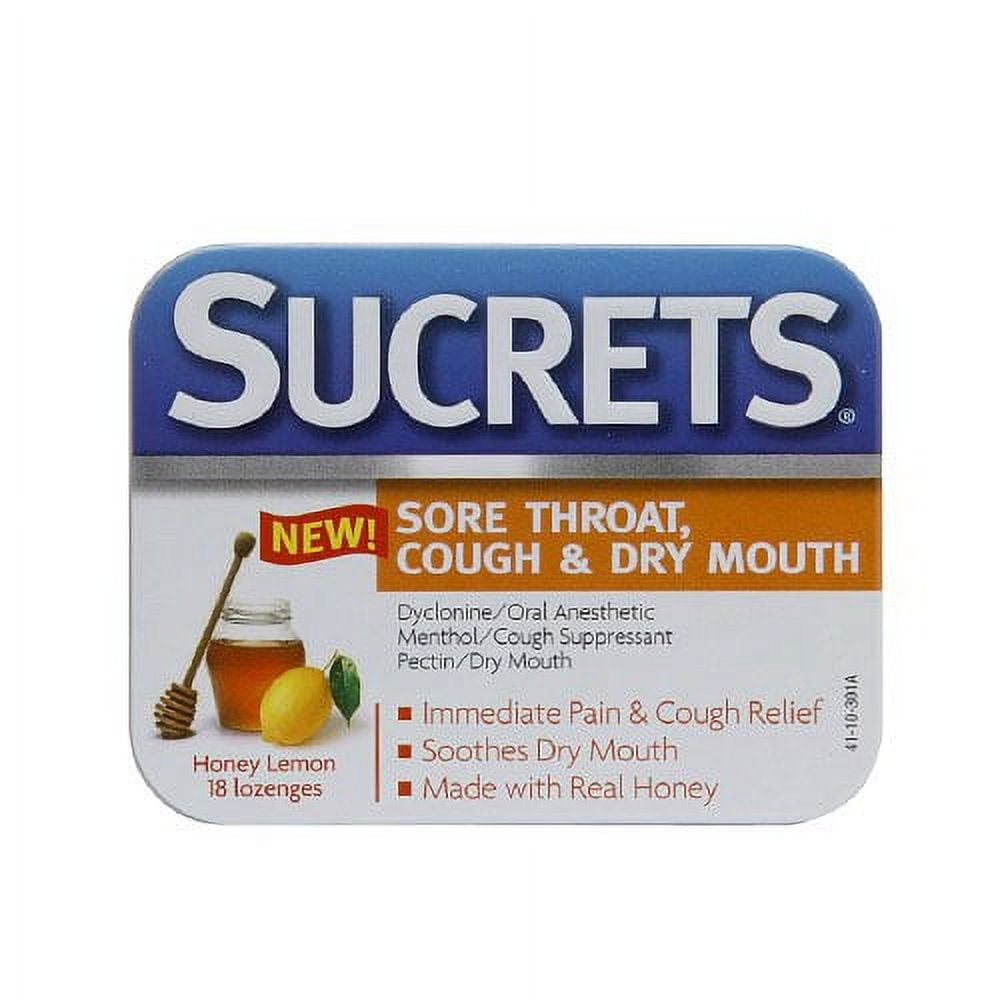 Sucrets Medicated Sore Throat And Dry Mouth Honey Lemon Lozenges 18 Ea, 2 Pack