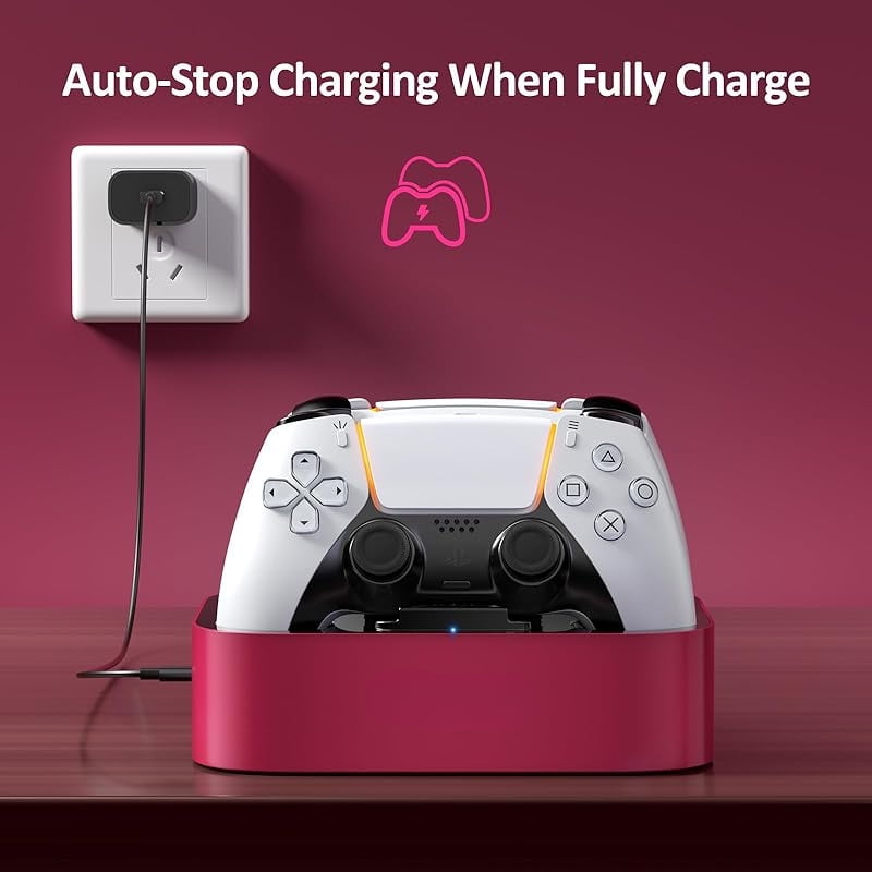 Party-Ready PS5 Charger Station for DualSense & Edge - Fast Dual Controller Drop & Charge Dock with Cable for PlayStation 5-Red