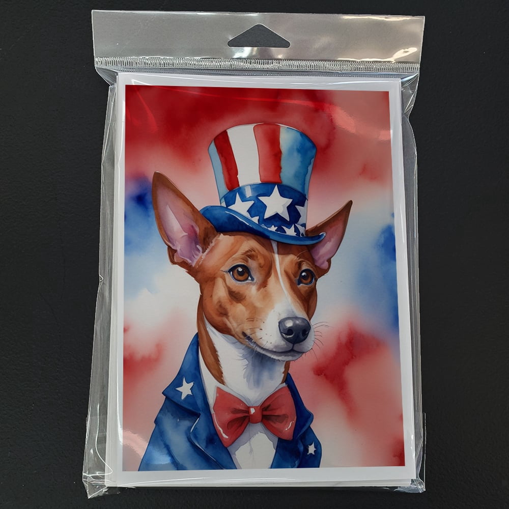 Basenji Patriotic American Greeting Cards Pack of 8 7 in x 5 in