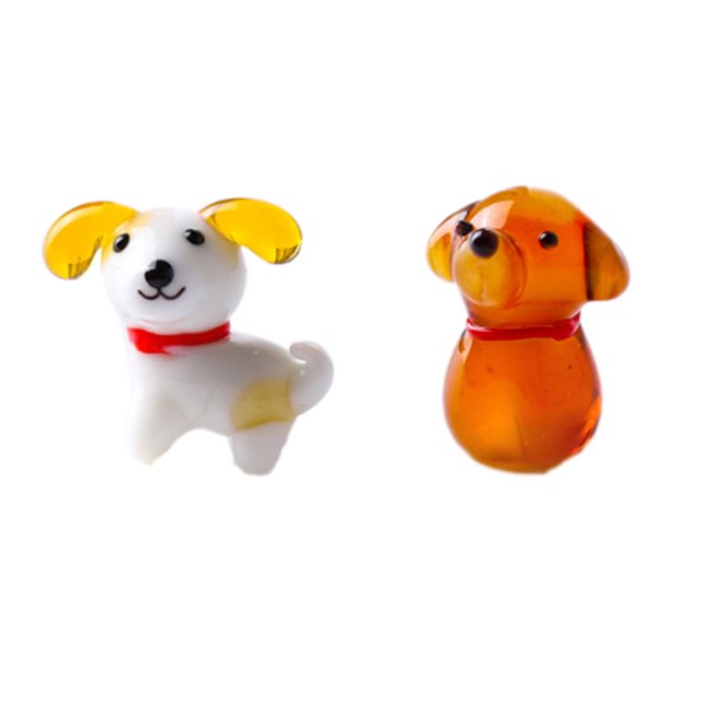 Figura de cristal de 2 piezas, diseño de perro hecho a mano, mini figura de animal soplado de cristal, decoración artística de Art Glass