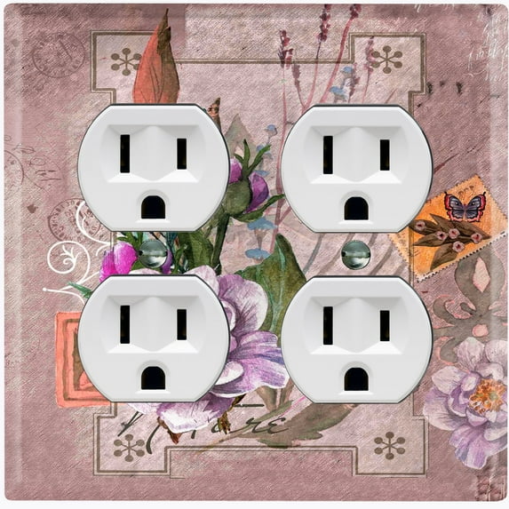 Metal Light Switch Plate Cover Floral Nature Postcard Newspaper Damask Purple FLW096
