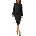 thumbnail image 2 of INSPIRE CHIC Women's Ruched Side Slit Lantern Sleeve Slim Fit Ribbed Knit Bodycon Midi Dress L Black, 2 of 6