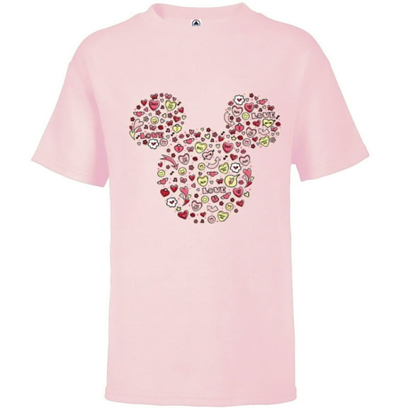 Disney Mickey Mouse Head Filled with Love Valentine’s Day - Short Sleeve T-Shirt for Kids - Customized-Soft Pink