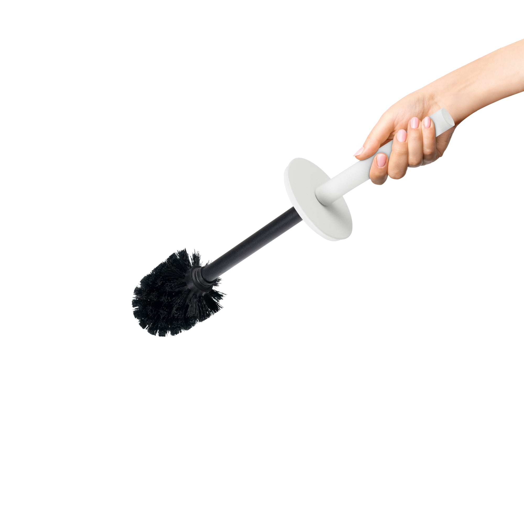Acento Slim Round Holder, 8 x 8 x 44.5 cm Metal Removable Plastic Liner Tall Toilet Brush in Matte White