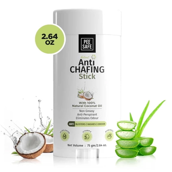 Pee Safe Natural Anti Chafe Stick with, Coconut, Aloe Eucalyptus Based for Men and Women, 2.64 oz