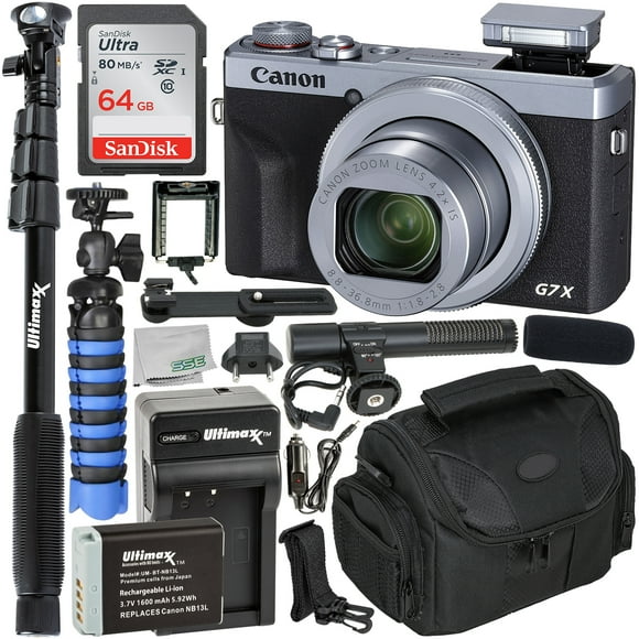 Canon PowerShot G7 X Mark III Digital Camera (Silver) Must-Have Starter YouTube Vlogging Bundle - Includes: SanDisk Ultra 64GB SDXC Memory Card + Extended Life NB13L Spare Battery with Charger + MORE