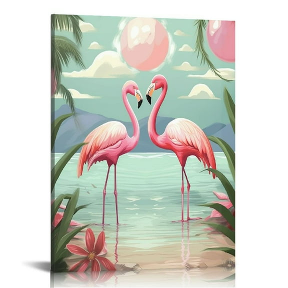 JRXY Beach Flamingo Bathroom Wall Art Funny Pink Flamingo Pictures Wall Decor Tropics Flamingo Canvas Painting Prints Artworks Nautical Bathroom Home Decoration for Bath Bedroom 12x16 in