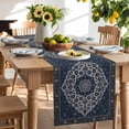 thumbnail image 3 of Boho Flower Table Runner, Navy Blue Bohemia Geometric Tribal Ethnic Kitchen Table Runners Dress Scarves for Table Decorations Party/Restaurant/Indoor Outdoor Use, 18x72in, 3 of 9