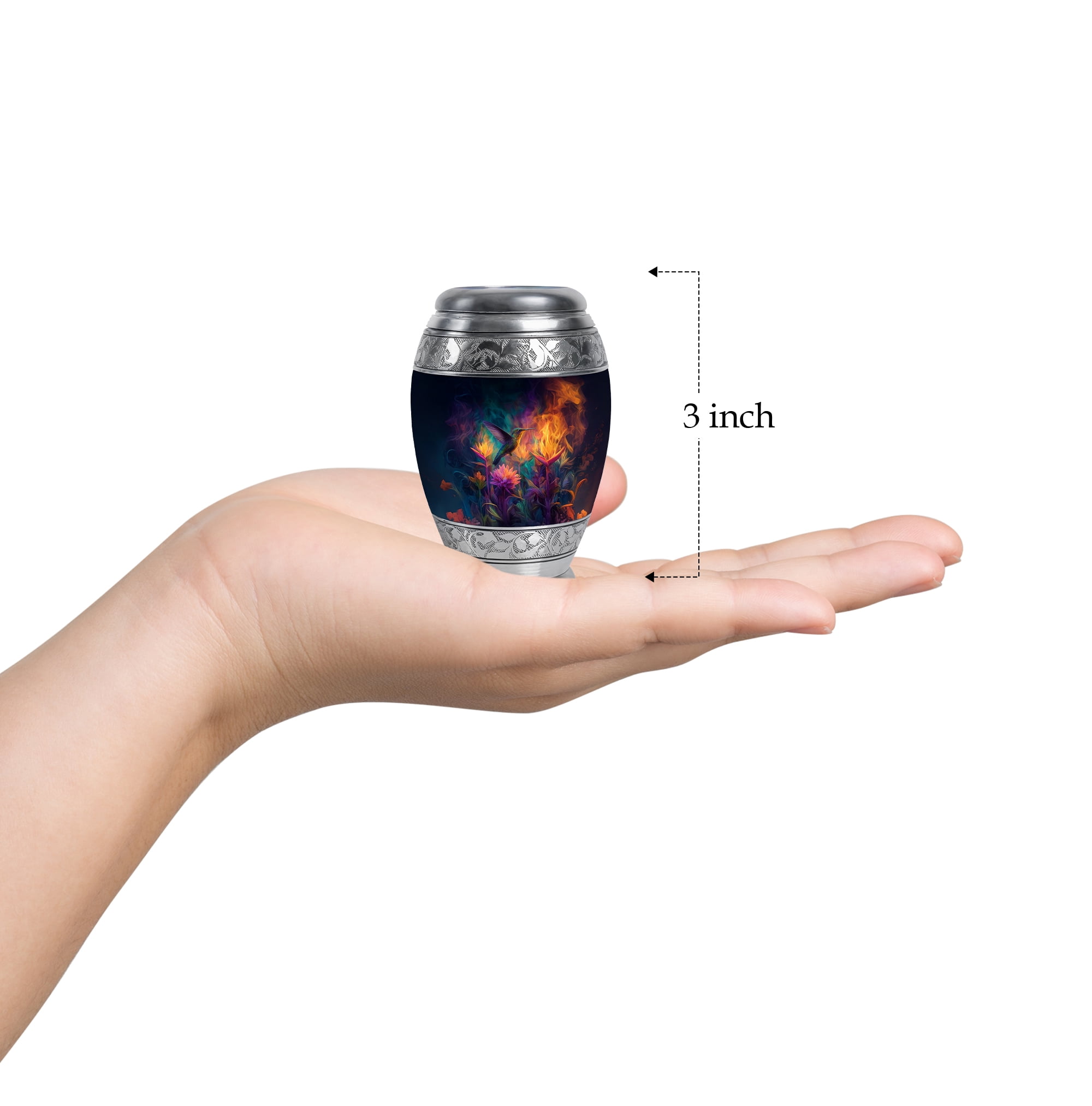 Humming Bird Small Cremation Urns For Adult Male, Keepsake Urn For Mom Ashes, Flowers Funeral Urns For Adult Male, Black Little Urn For Male Ashes, 3 Inch