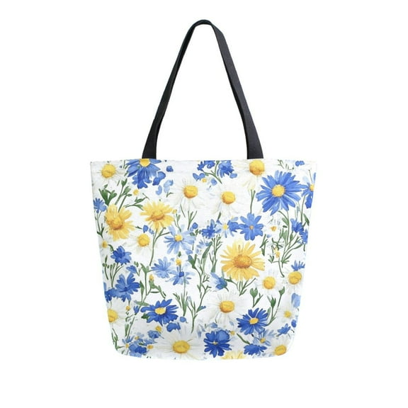 Durable Canvas Tote Bag with Zip Pocket Bags for Woman Shoulder Versatile Carryall for Everyday Use Watercolor Wildflower Pattern