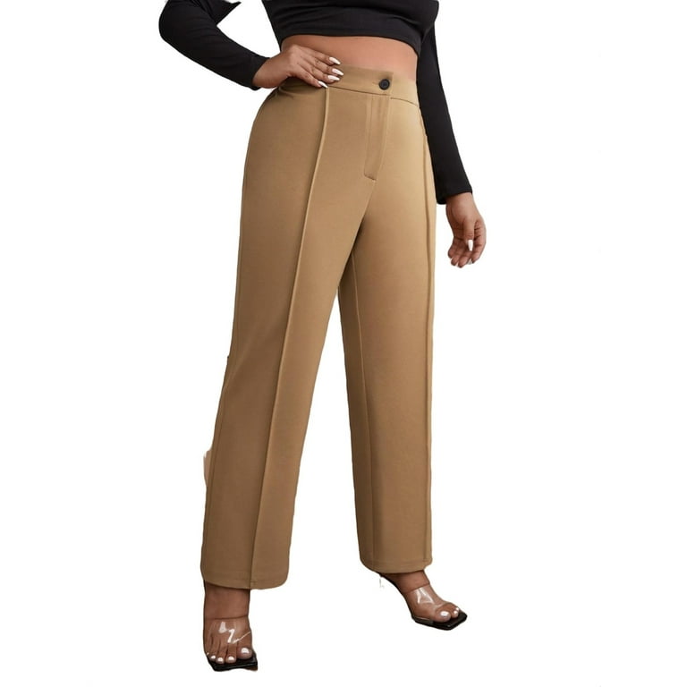 Women s Elegant Plain Straight Leg Khaki Long Plus Size Pants 3XL 18