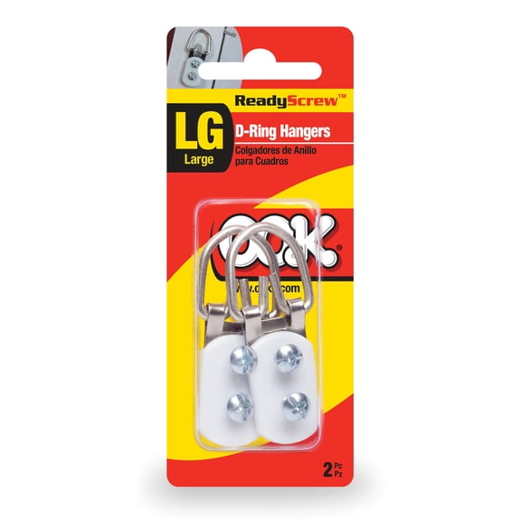 Ook D-Ring Picture Hanger, Professional Hanger, Large, Steel, Zinc Finish, White and Silver, 2 pack