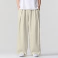 thumbnail image 5 of Fengqque Men's Pleated Wide Leg Casual Dress Pants Elastic Waist Baggy Relaxed Loose Fit Slacks Business Casual Wear Beige 3XL, 5 of 5