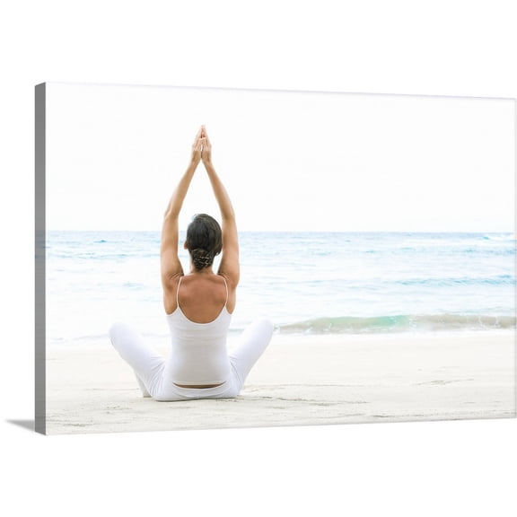 Great BIG Canvas | "Hawaii, Woman Meditating On Ocean Shore" Canvas Wall Art - 30x20
