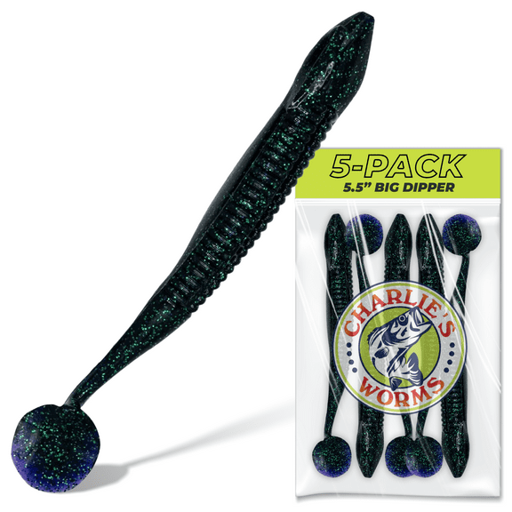 Charlie's Worms Big Dipper - Scented Soft Bait for Freshwater Saltwater Bass Fishing 5pk