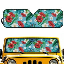 Uorisanigo Windshield Sunshade for Jeep Wrangler, Hibiscus Plumeria Car Sun Shade Windshield Shade Sun Visor Mat for 1997-2017 Jeep Wrangler Rubicon Sahara TJ JK JKU 2/4 Doors