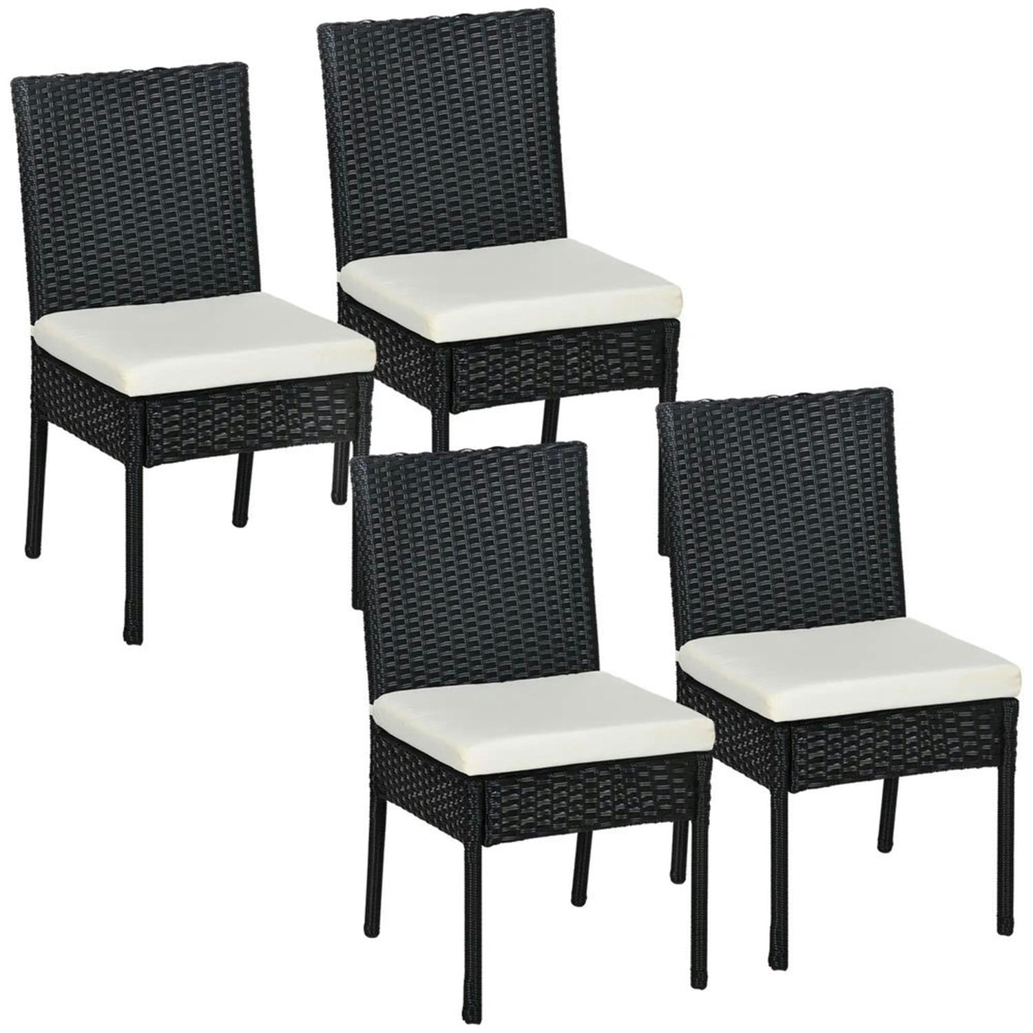 Demi Bonn Outdoor Dining Chairs Set of 4 with Backrest, PE Rattan Patio Dining Room Chairs with Cushion for Garden, Backyard, Lawn, Black