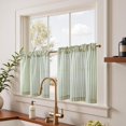 thumbnail image 2 of Striped Linen Kitchen Curtains 24 Inches Length Tier Curtains Farmhouse Modern Cafe Style Small Window Treatments Airy Light Filtering Rod Pocket for Living Room Bathroom 2 Panels Sage Green, 2 of 8