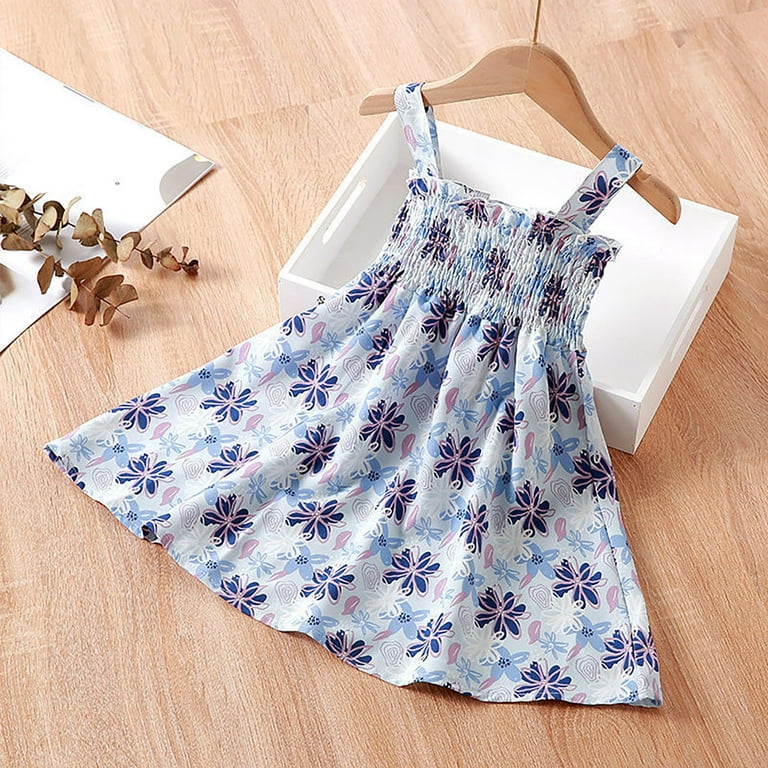 Dresses for Girls Girl s Summer Floral Print Hit Lap Length Casual Suspender A Swing Dress Baby Girl Dress Sky Blue 5 Years 6 Years