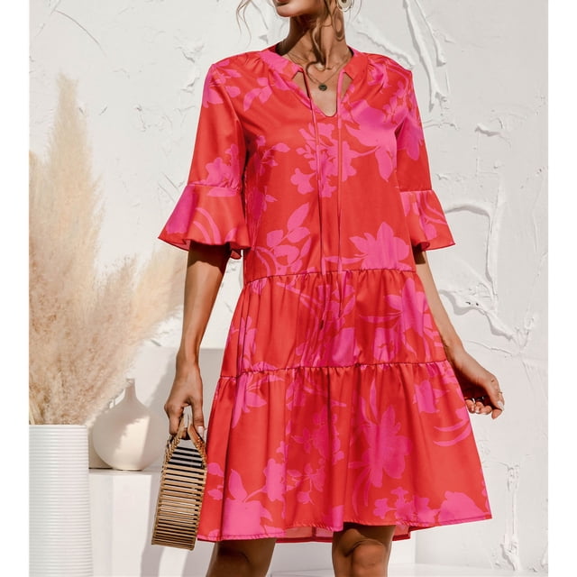 Vestido de manga plisada vestido casual de poliéster transpirable lavable para mujer para fiesta de playa de verano LYUMO Ropa Deportiva y de Atletismo