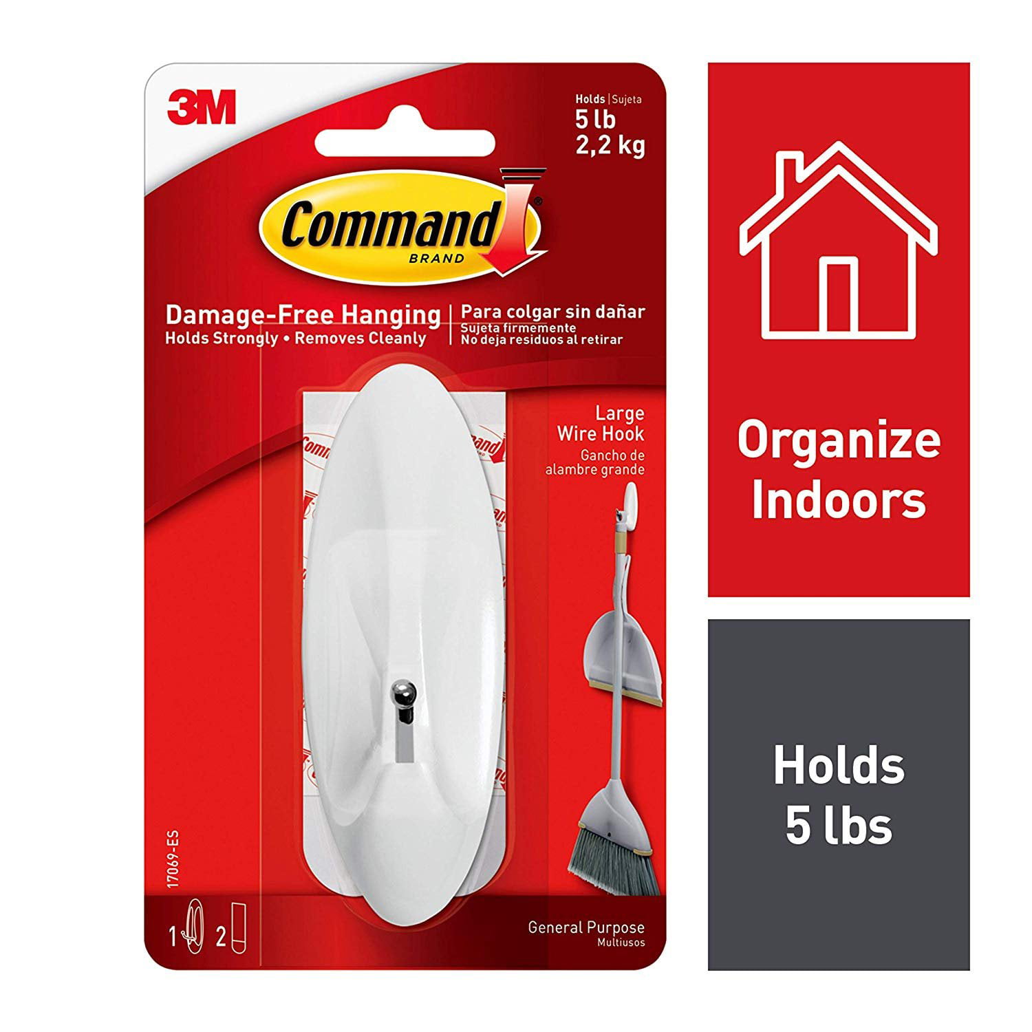Command Hook 17069-ES Large 2 Pack Organize Damage-Free Indoor Use 