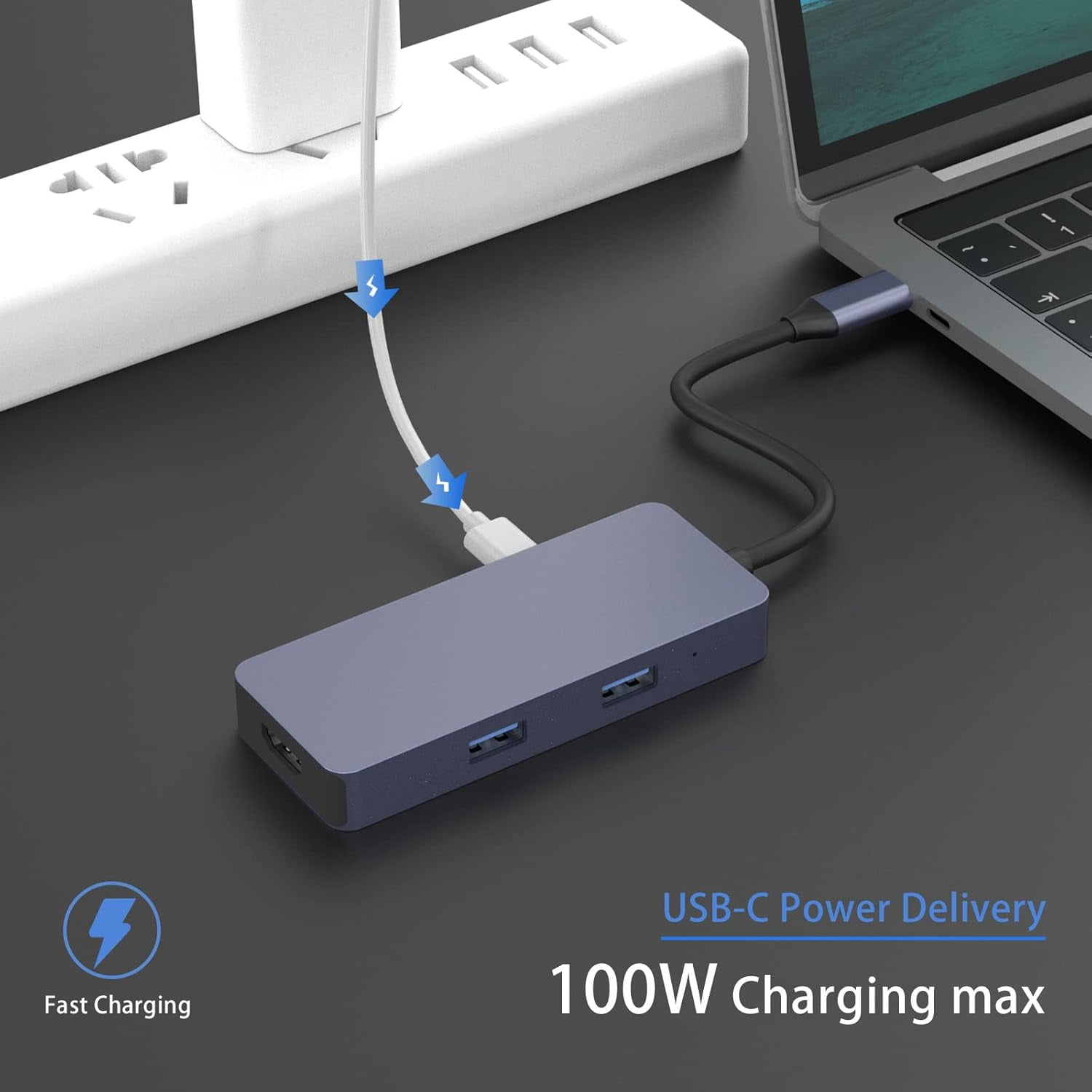USB C Hub, Adapter USB C Dongle for MacBook Pro/Air Ipad Pro, 6 in 1 USB C to HDMI Multport Adapter, for Laptop, Surface Pro 8 and More(4K HDMI USB 3.0 SD/TF Card Reader 100W PD)