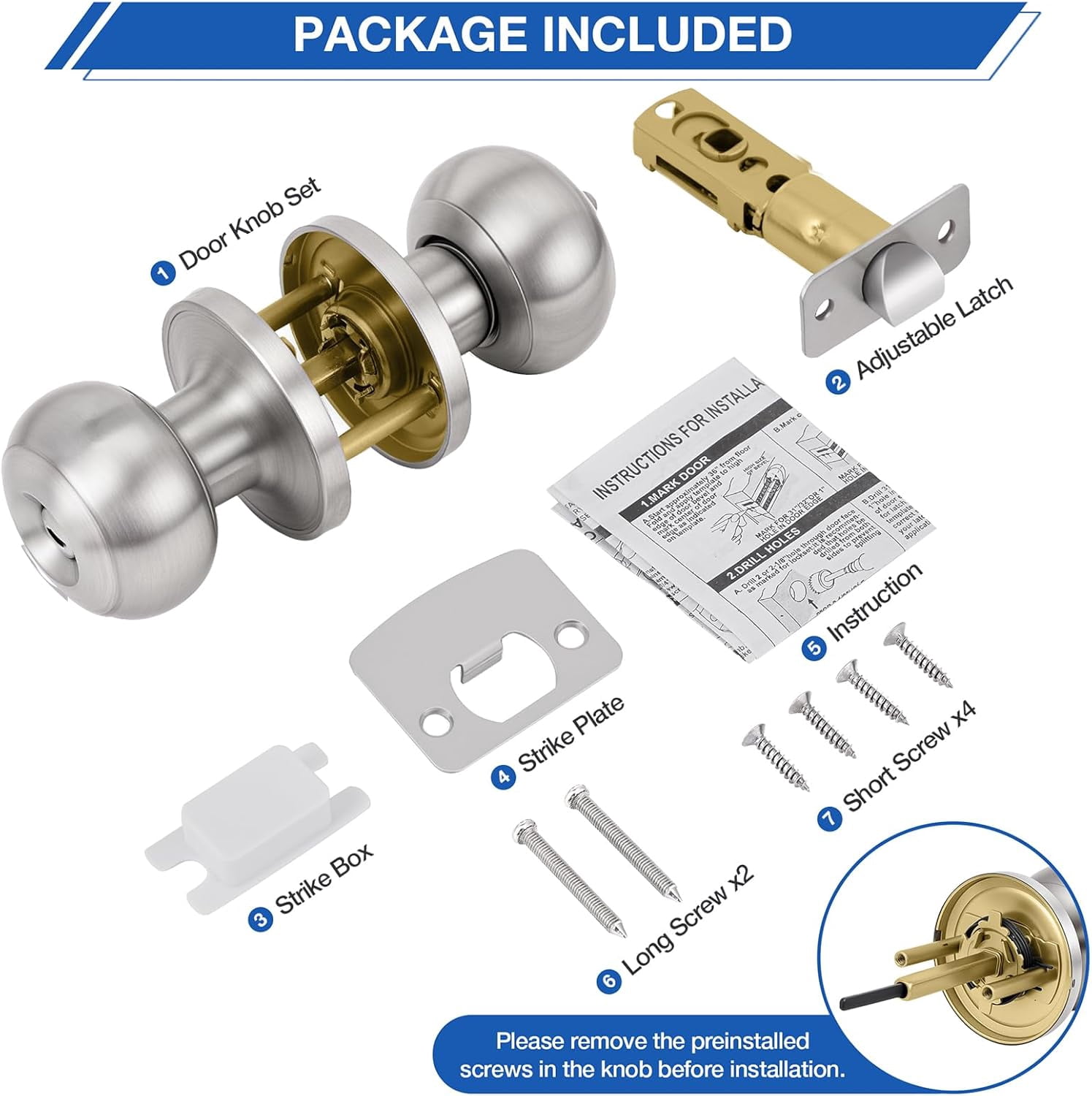 5 Pack Matte Black Door Knobs, Privacy Door Knob with Lock, Interior Doorknobs with Round Ball, Keyless Door Lockset for Bedrooms Bathrooms