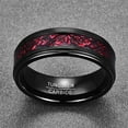 thumbnail image 4 of Men's 8mm Black Red Wedding Band Celtic Dragon Tungsten Rings Opal Paper Inlay Step Edges, 4 of 5