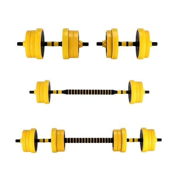 2-IN-1 Adjustable Dumbbell Set for Home Gym, 33 LBS Weight Set for Dumbbell and Barbell, Yellow
