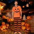 thumbnail image 2 of Matching Family Halloween Pajamas Set - 2 piece Pumpkin Face Short Sleeve Tops+Pants Sets,Casual Print Matching Pajamas for Family Halloween Night for 3XL Pjs, 2 of 8