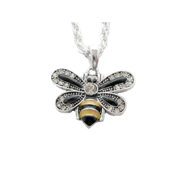 Bumble Bee Crystal Charm On Silver Plated Fashion Necklace