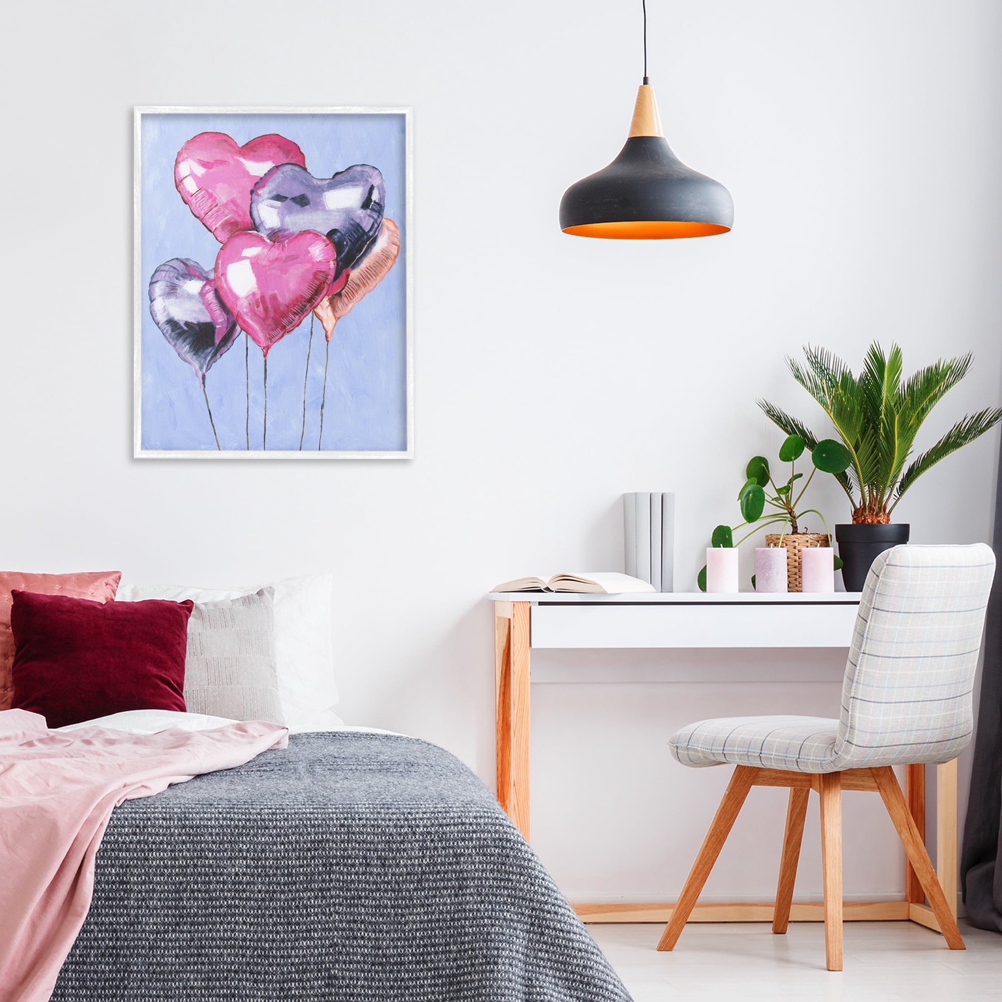 Stupell Industries Heart Balloons Celebration White Framed Giclee Art, design by Michael Willett
