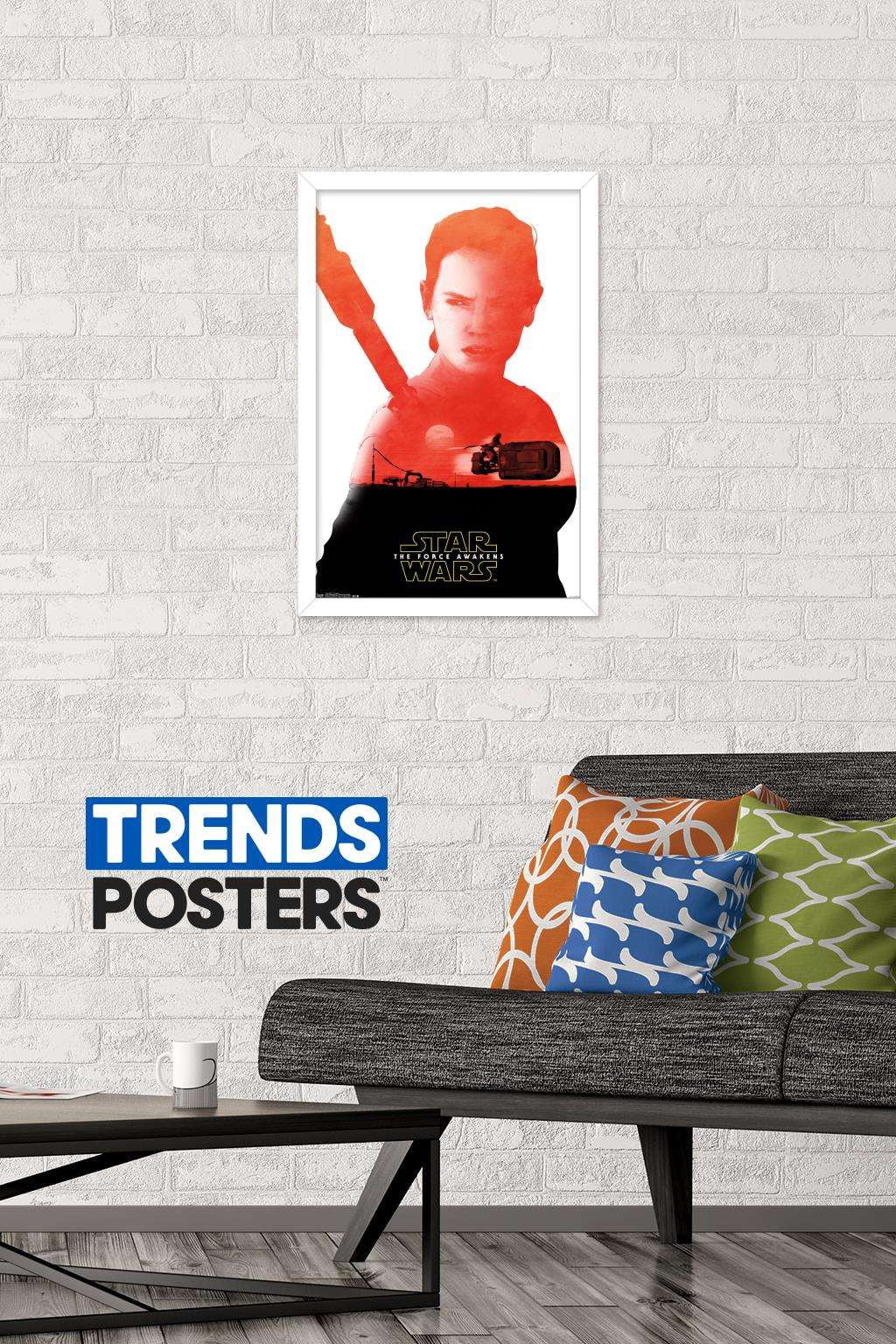 Star Wars: The Force Awakens - Rey Badge Wall Poster, 14.725" x 22.375", Framed