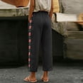 thumbnail image 5 of ZToonmas Solid Floral Embroidery Linen Barrel Pants for Women Drawstring Elastic Waist Loose Ankle Casual Cropped Pants with Side Pockets, 5 of 6