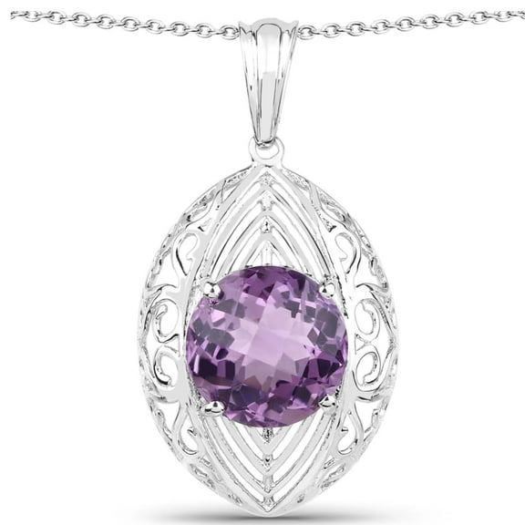 Genuine Amethyst Pendant For Women in .925 Sterling Silver Amethyst Soilitaire Necklace 5.87 Carat Purple Pendant Necklace February Birthstone Jewelry For Her