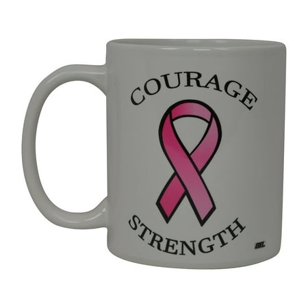 Best Coffee Mug Pink Ribbon Cancer Survivor Courage Strength Novelty Cup Great Gift Idea For Breast cancer Awareness Her Women Mom Grandmother (Courage)