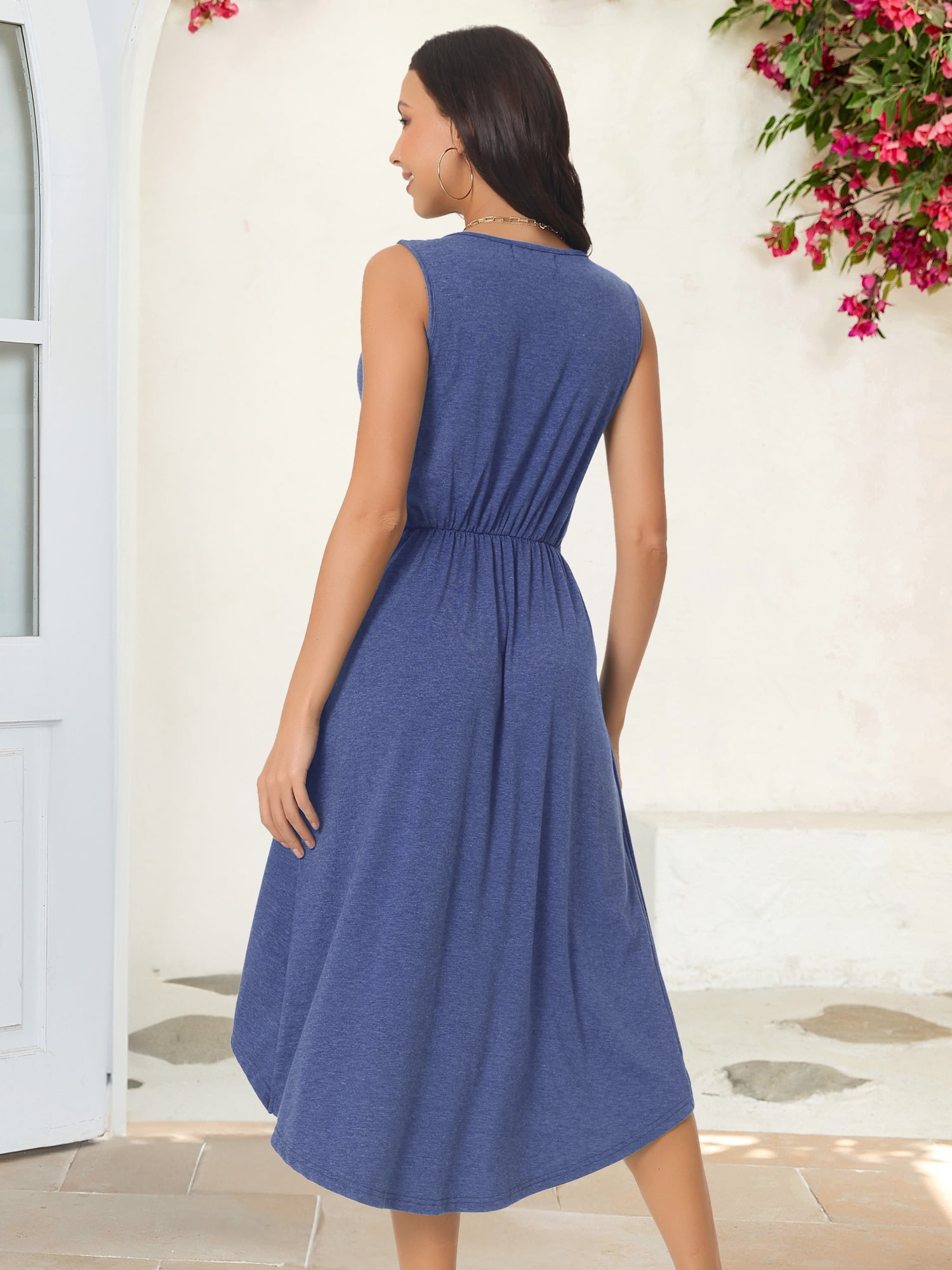 DARING DIVA Women's Elegant V Neck Sleeveless Midi Wrap Dresses XL Blue