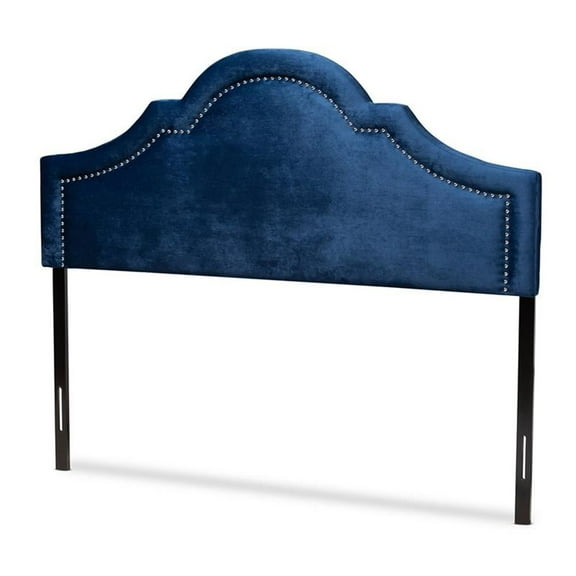 Bowery Hill Modern Velvet and Wood Full Headboard in Navy Blue
