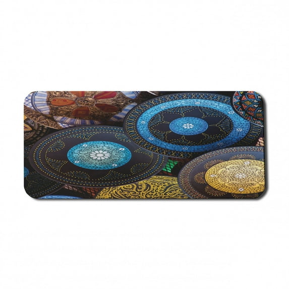 Moroccan Computer Mouse Pad, Handcrafts Shot at the Market in Morocco Antiquity Tradition Old Touristic Places, Rectangle Non-Slip Rubber Mousepad X-Large, 35" x 15", Multicolor, by Ambesonne